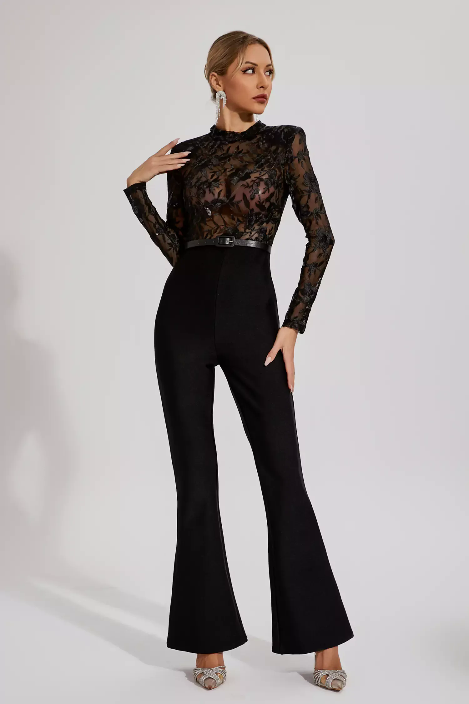 Simone Black Belted Lace Jumpsuit Simone Black Belted Lace Jumpsuit