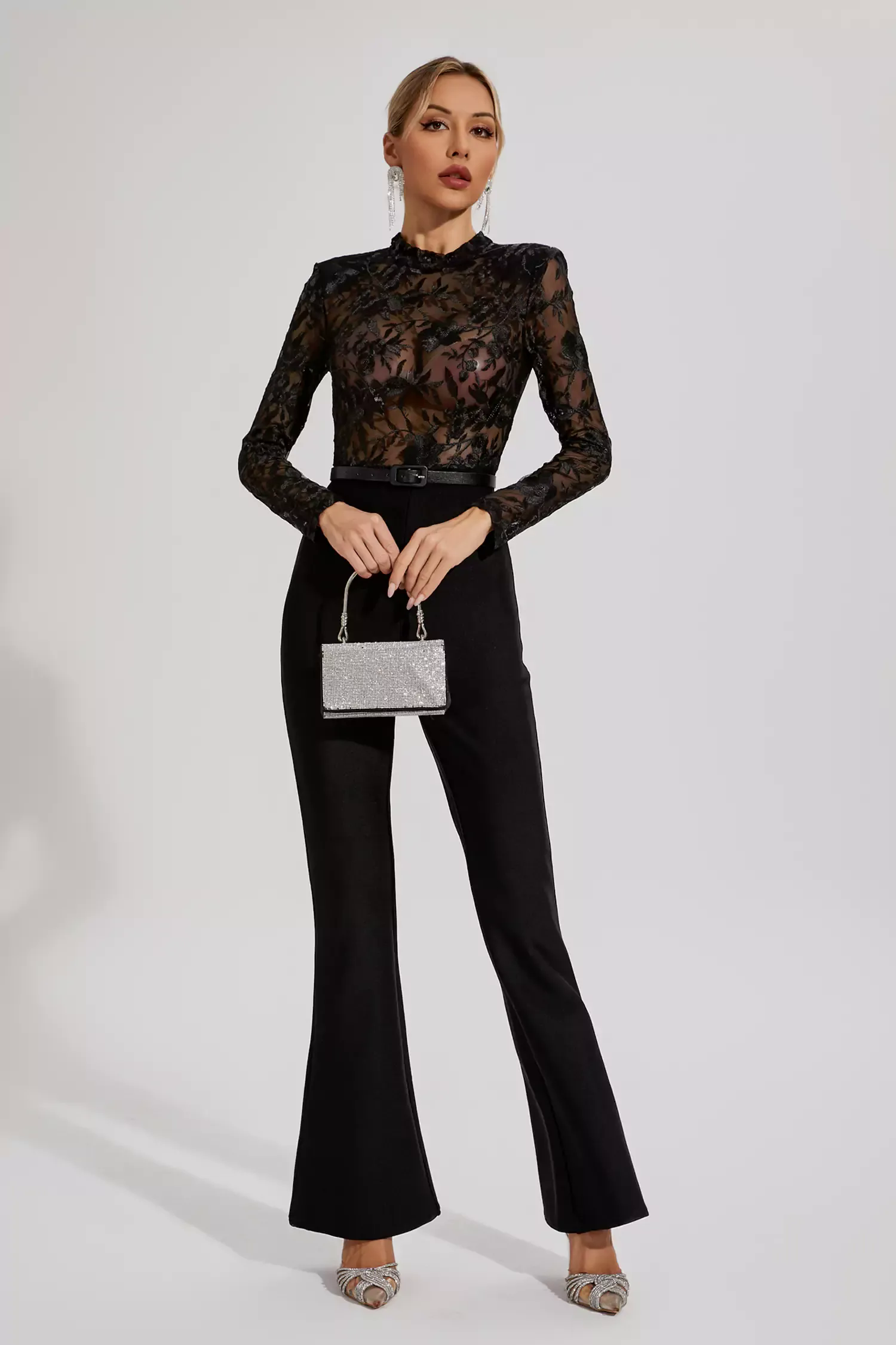 Simone Black Belted Lace Jumpsuit Simone Black Belted Lace Jumpsuit