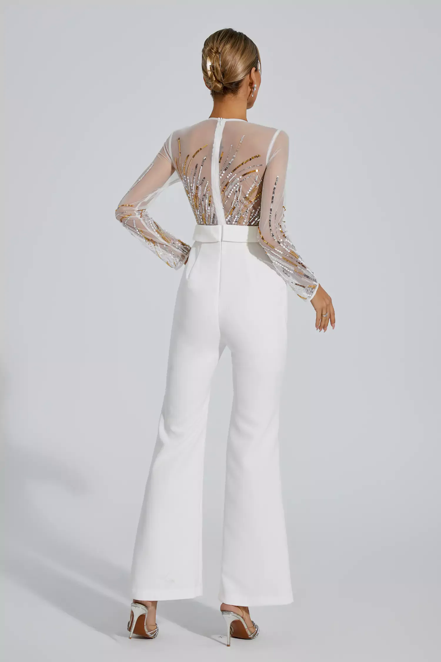 Jaycee White Sequin Mesh Jumpsuit Jaycee White Sequin Mesh Jumpsuit