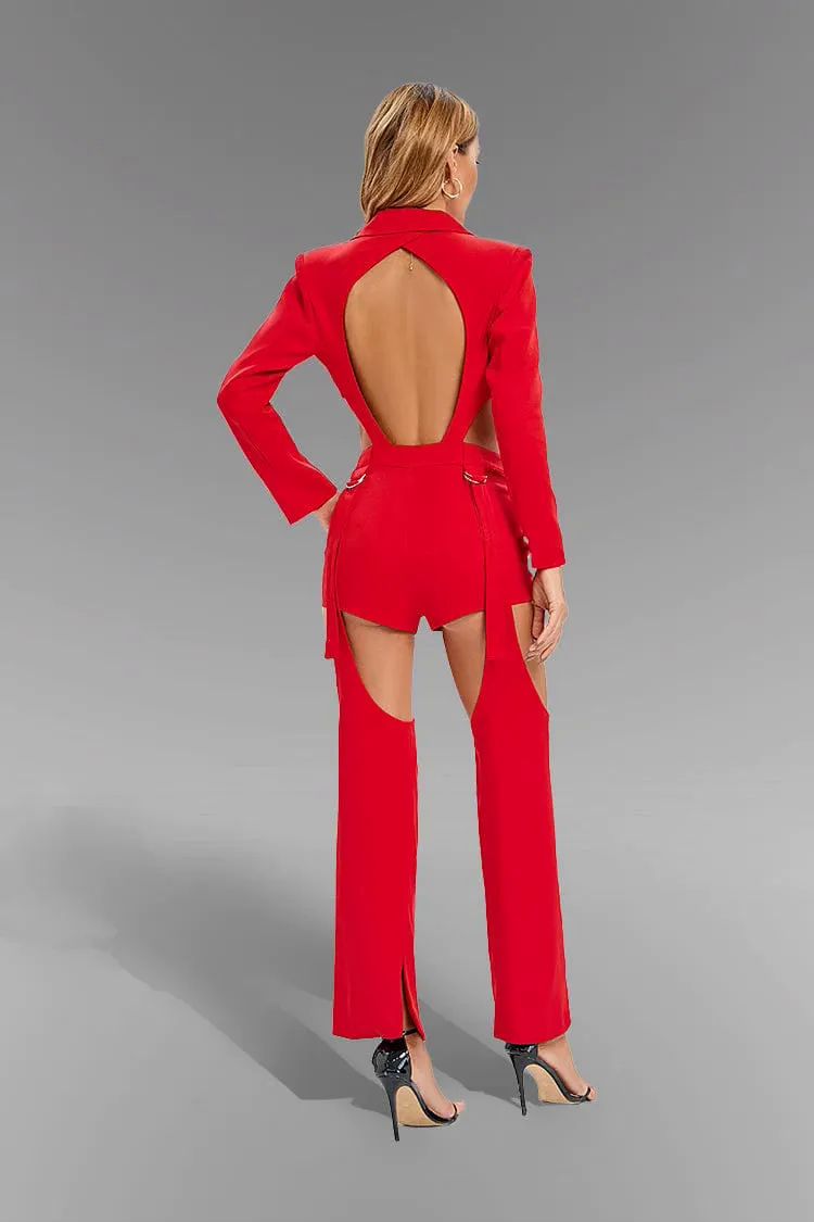 Madeline Red Cutout High Waist Adjustable Jumpsuit Madeline Red Cutout High Waist Adjustable Jumpsuit