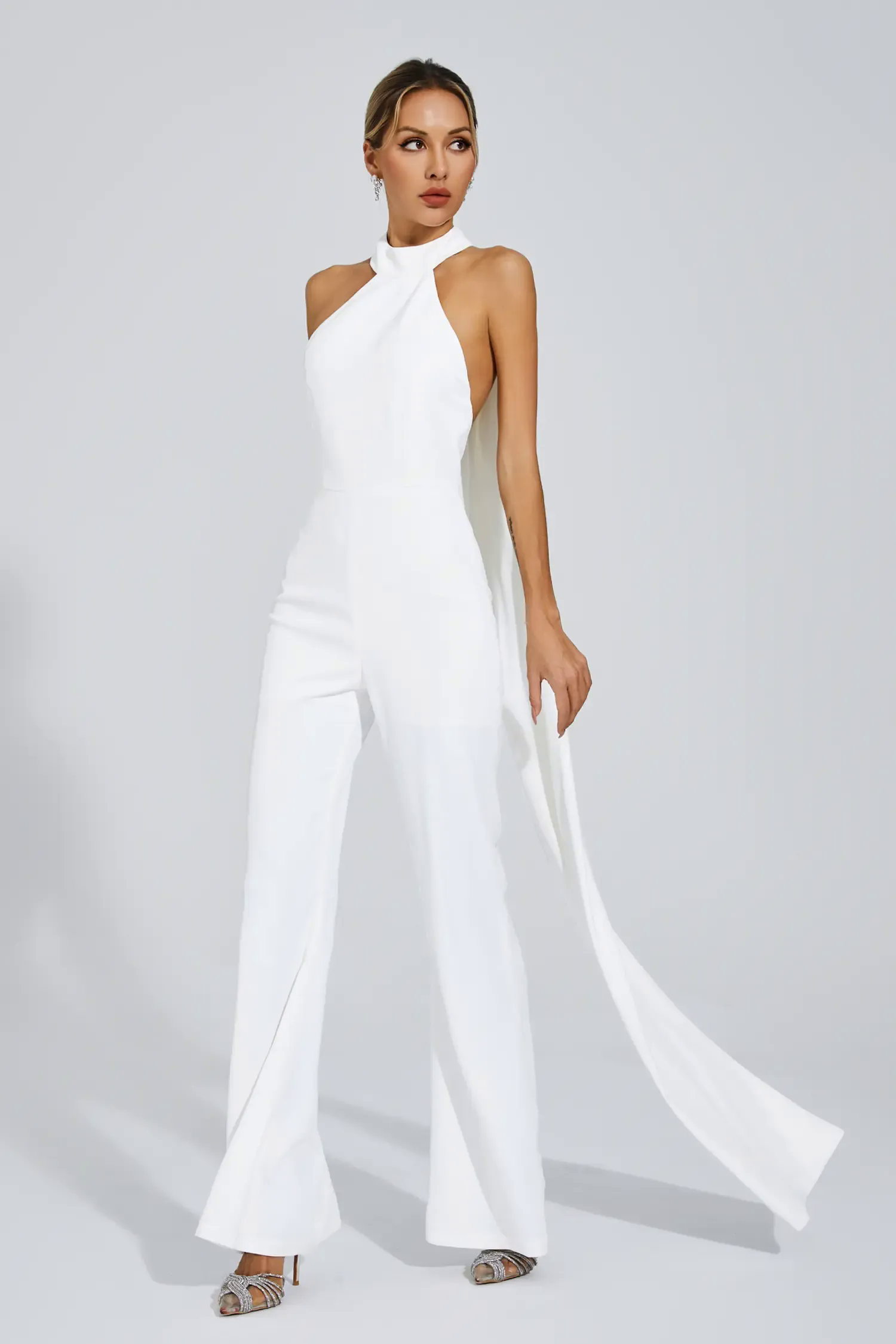 Cornelius White Halter Backless Jumpsuit Cornelius White Halter Backless Jumpsuit