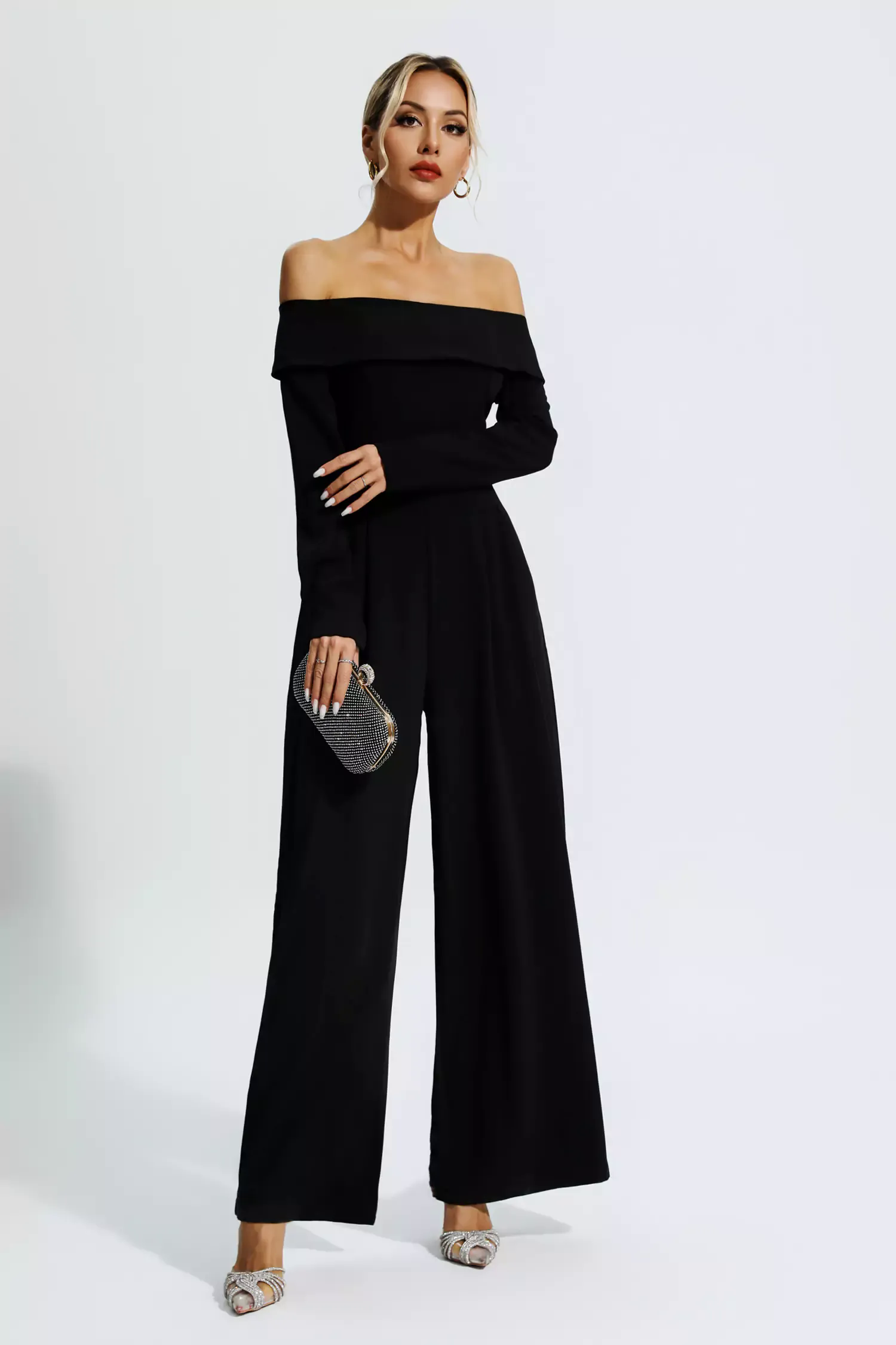 Cassidy Black Off Shoulder Drape Jumpsuit Cassidy Black Off Shoulder Drape Jumpsuit
