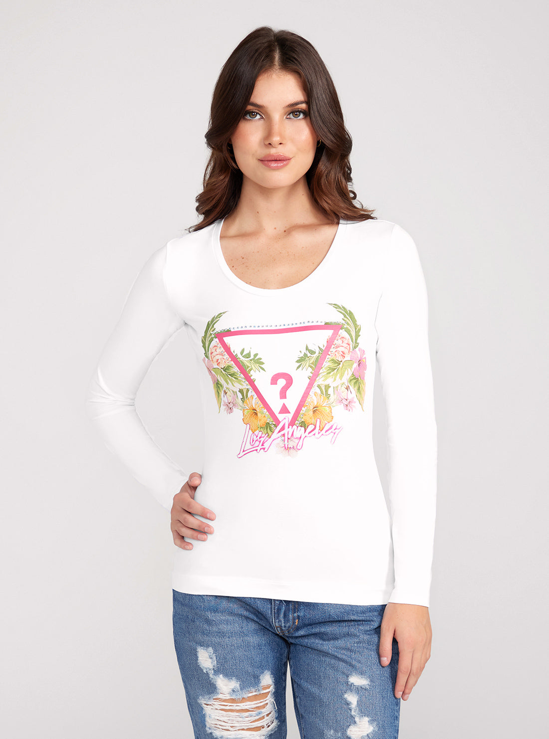 White Long Sleeve Triangle Flower T-Shirt White Long Sleeve Triangle Flower T-Shirt