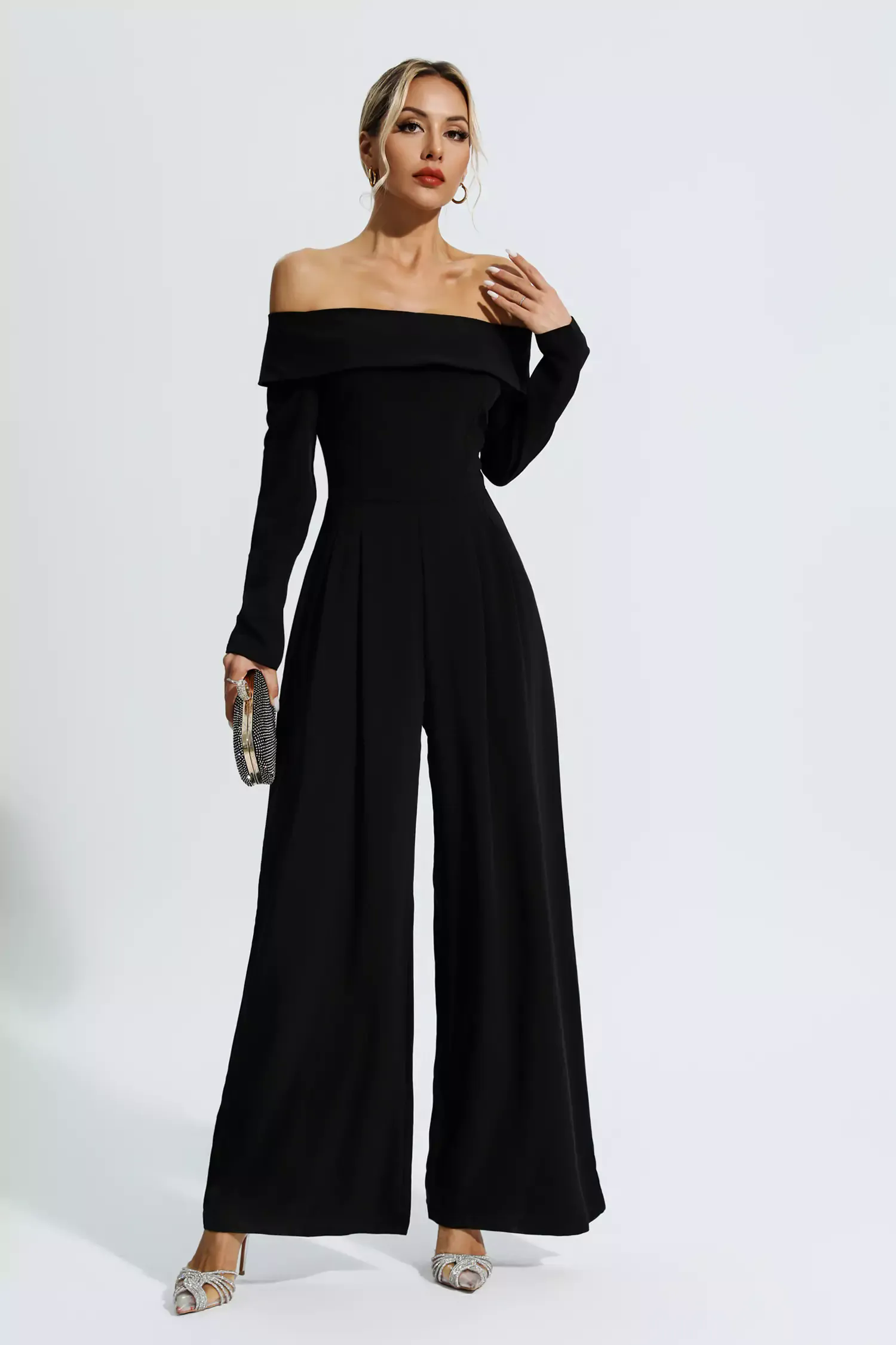 Cassidy Black Off Shoulder Drape Jumpsuit Cassidy Black Off Shoulder Drape Jumpsuit