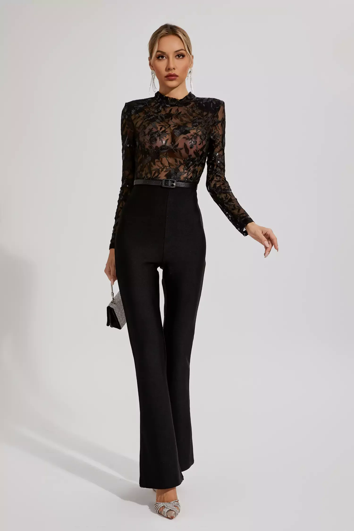 Simone Black Belted Lace Jumpsuit Simone Black Belted Lace Jumpsuit
