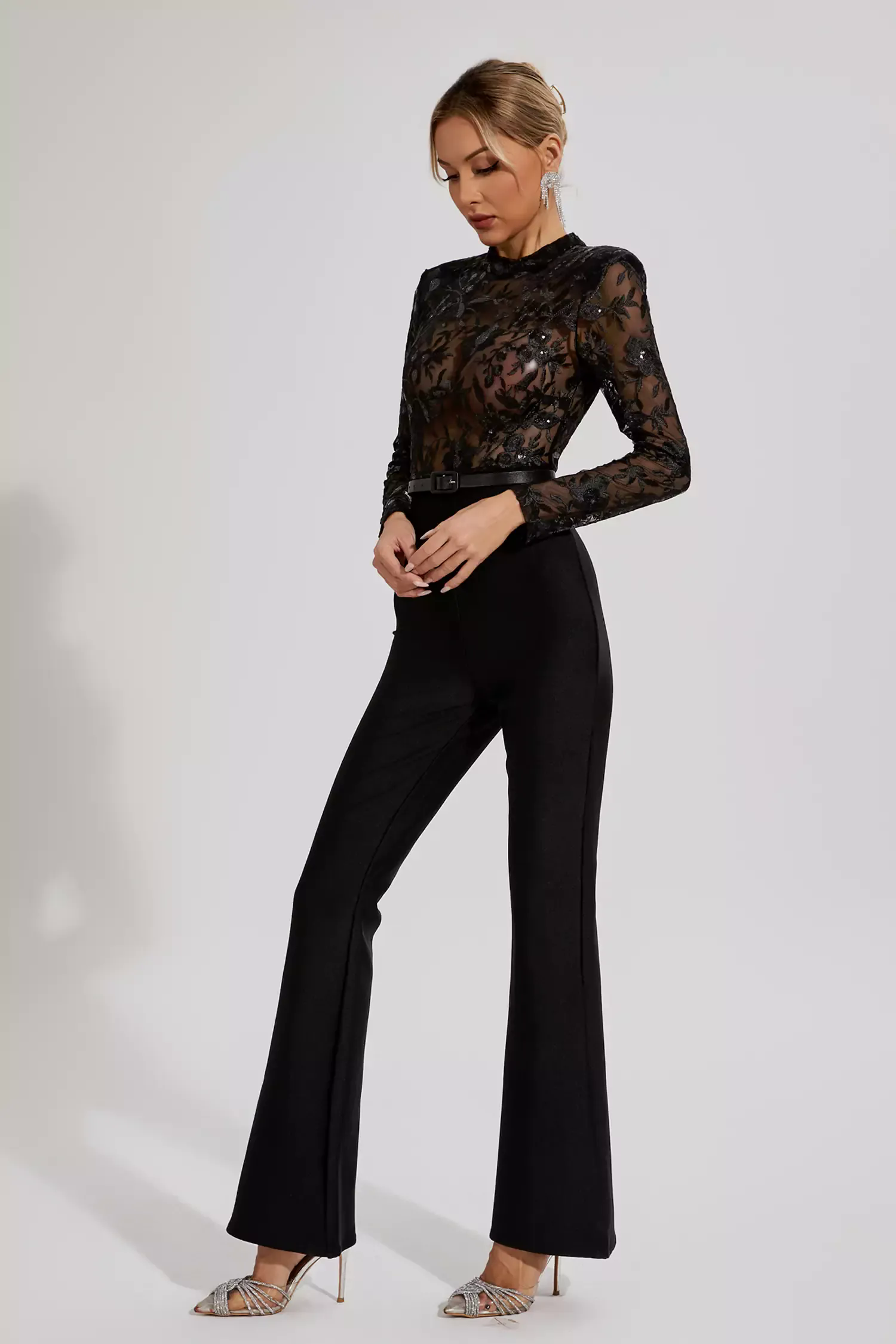 Simone Black Belted Lace Jumpsuit Simone Black Belted Lace Jumpsuit
