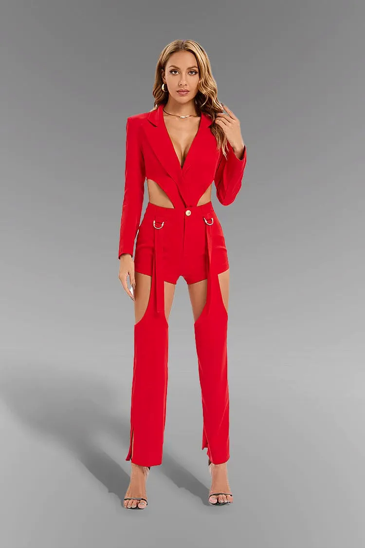 Madeline Red Cutout High Waist Adjustable Jumpsuit Madeline Red Cutout High Waist Adjustable Jumpsuit