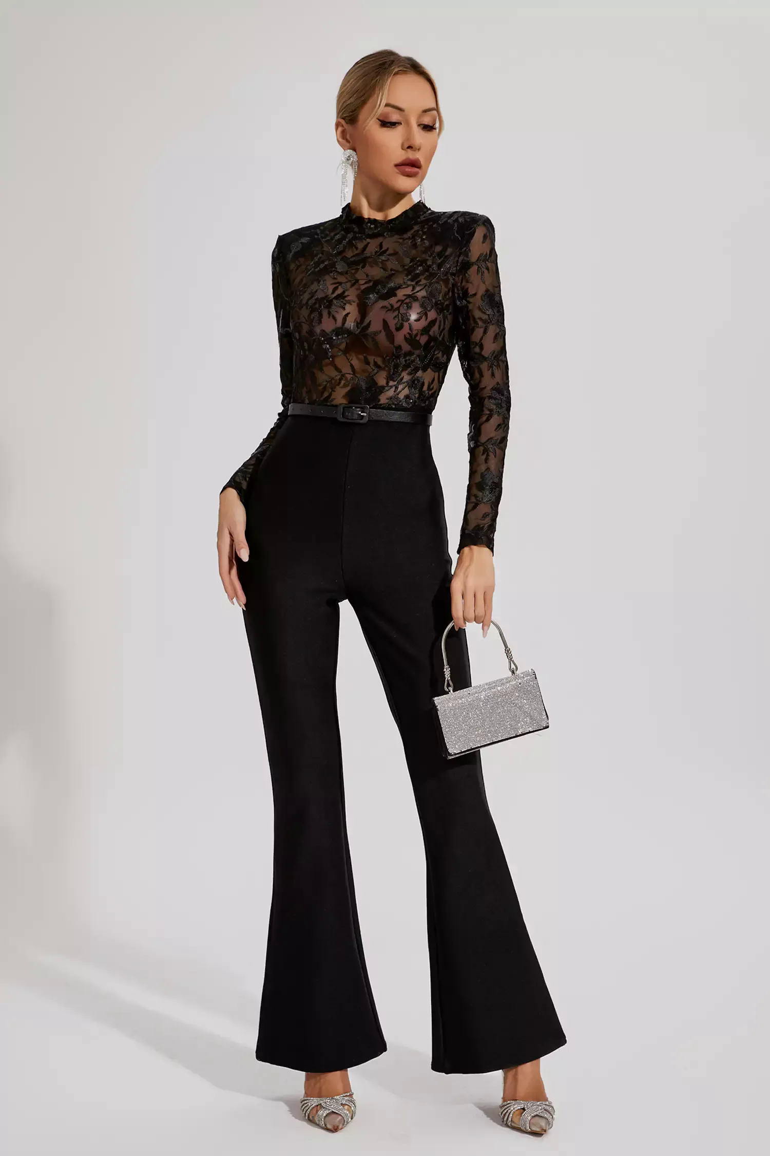 Simone Black Belted Lace Jumpsuit Simone Black Belted Lace Jumpsuit
