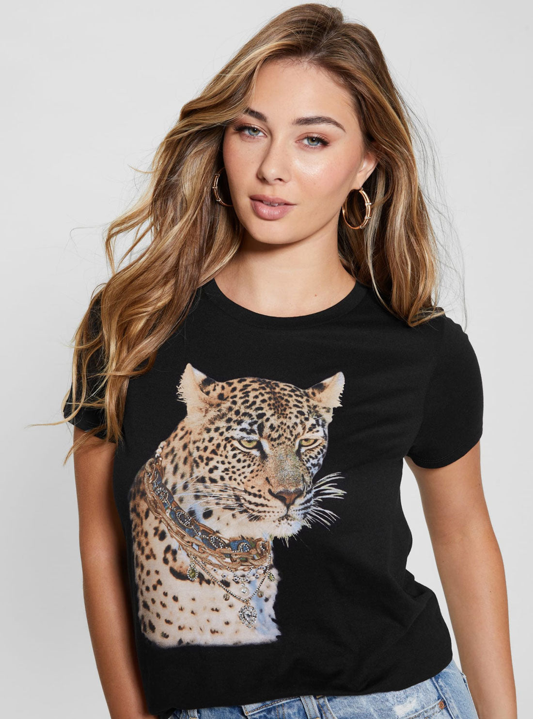 Black Short Sleeve Leopard Jewel T-Shirt Black Short Sleeve Leopard Jewel T-Shirt