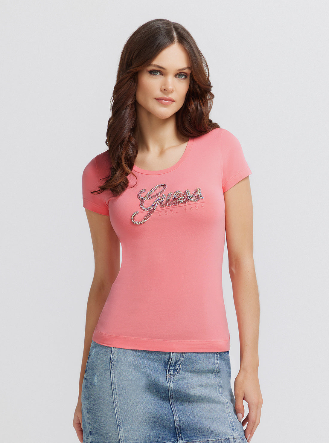Eco Pink Rhinestone Logo T-Shirt Eco Pink Rhinestone Logo T-Shirt
