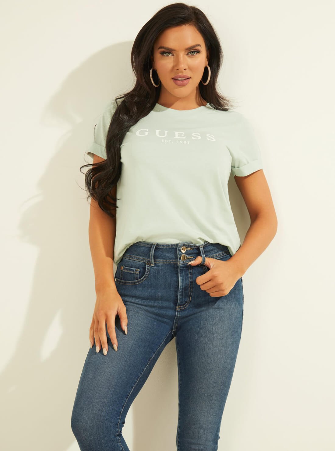 Eco Light Teal Short Sleeve 1981 Rolled Cuff T-Shirt Eco Light Teal Short Sleeve 1981 Rolled Cuff T-Shirt