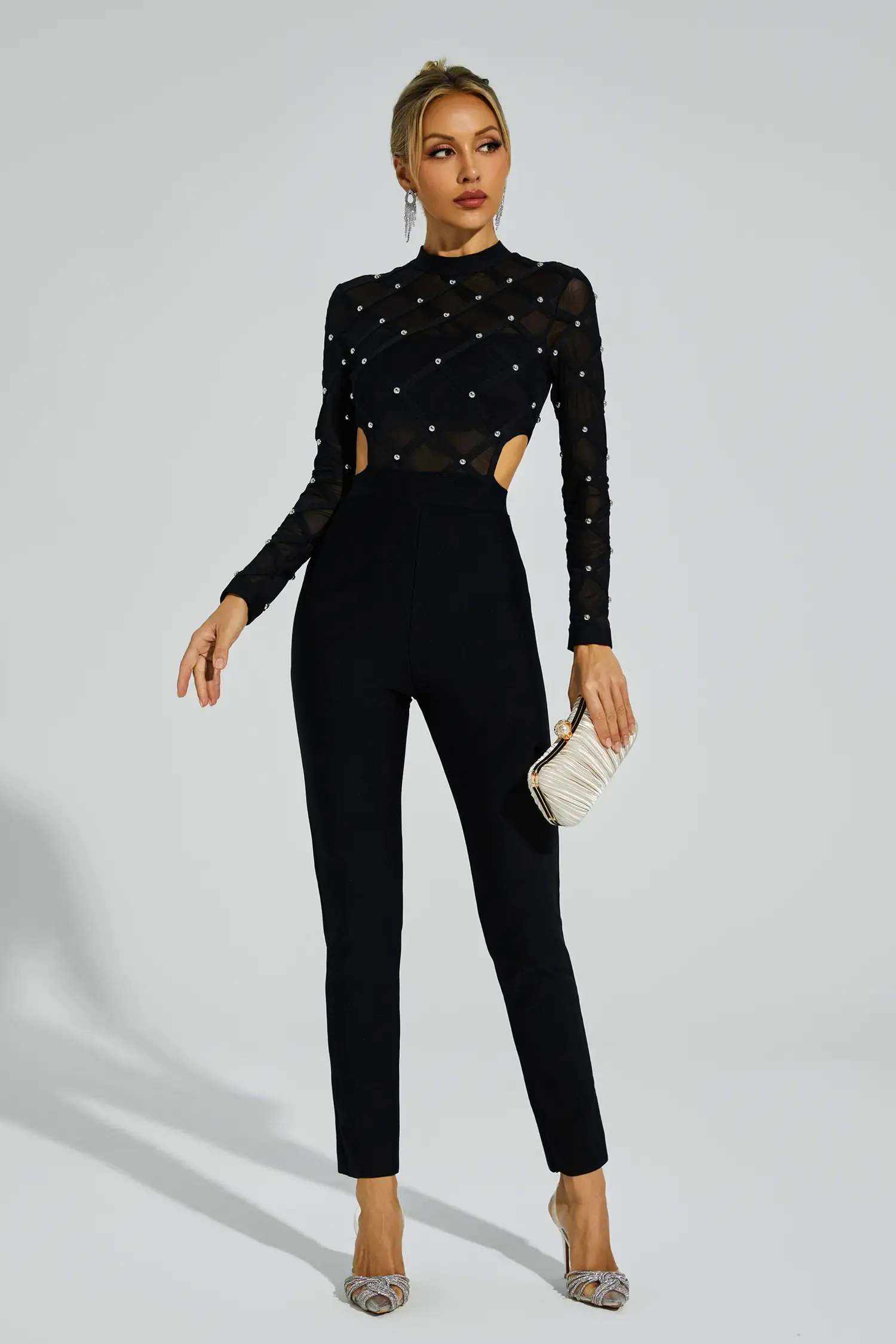 Carr Black Beaded Cut Out Jumpsuit Carr Black Beaded Cut Out Jumpsuit